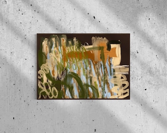 Grote retro aardse jaren 70 stedelijke expressionistische abstracte muurkunstprint