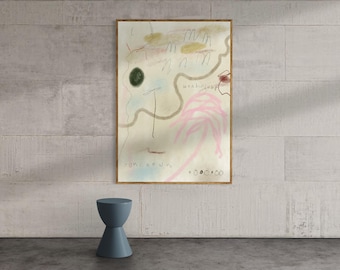 Reislust | Neutrale eigentijdse zachte pastelkleurige minimalistische lijnmuurkunst