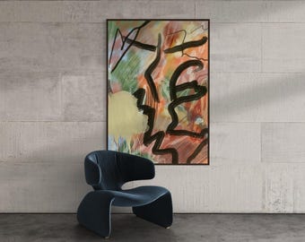 Grote kleurrijke expressionistische abstracte muurkunst met gebaren