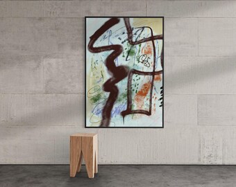 Grote terracottagroene spuitverf expressionistische abstracte Wall Street Art