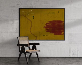 Organische moderne abstracte muurkunst met mosterd-olijfstructuur