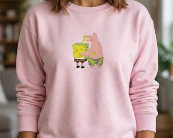Spongebob und Patrick Minimal Pocket Sweatshirt, lustige Cartoon Sweatshirts Beste Freunde Meme Sweatshirt Cartoon BFF Pullover