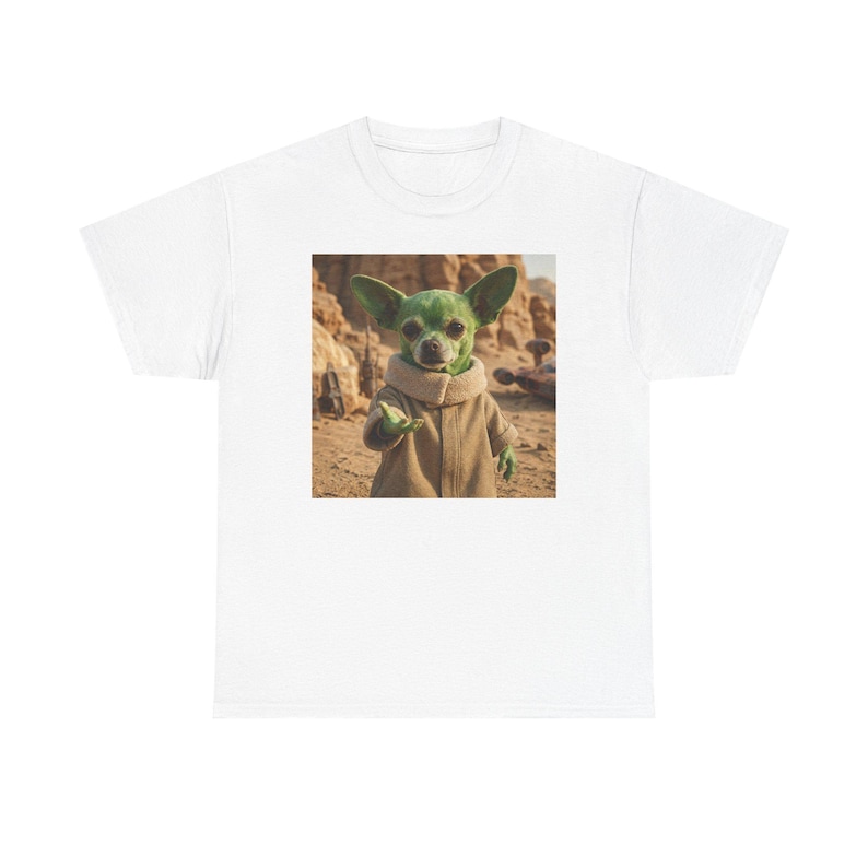 Baumwolle lustige Chihuahua T-Shirt Welpen Star Wars Parodie Grafik niedlichen Hunde-Liebhaber-Geschenk Unisex T-Shirt Chihuahua Baby Yoda Grogu Kind Charakter Bild 2