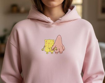 Sponge und Patrick Minimal Pocket Hoodies, lustige Cartoon Sweatshirts Beste Freunde Meme Sweatshirt Cartoon BFF Pullover