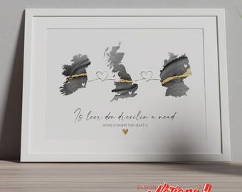 Personalised 3-Country Heartmap Print –  Heartmap, Ireland Home Decor