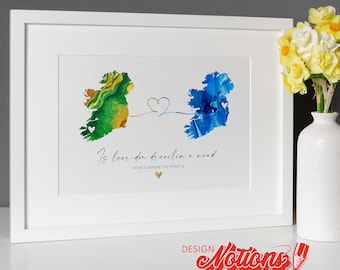 Personalised Irish 2-County Map Print - Heartmap, Ireland Heritage Home Decor