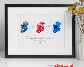 Personalised Irish 3-County Map Print - Heartmap, Ireland Home Decor