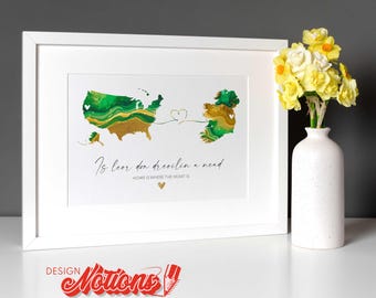 Personalised 2-Country Heart Map Print – Heartmap, Ireland Home Decor
