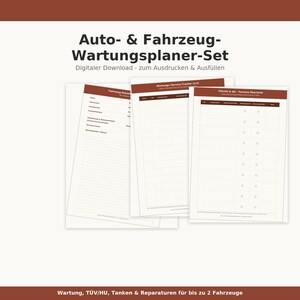 Auto- & Fahrzeug-Wartungsplaner-Set - TÜV/HU, Wartung, Tanken und Reparaturen für bis zu 2 Fahrzeuge - PDF Download