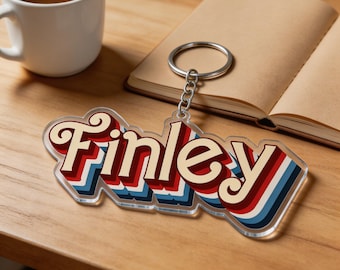 Personalized Name Keychain Retro 70s Vintage Rainbow Birthday Keychain Ornament Magnet