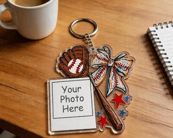 Custom Baseball Photo Keychain, Acrylic Sports Bag Tag, Personalized Player Gift