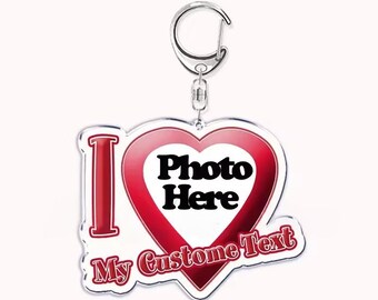 Custom Photo Heart Double-Sided Keychain, Personalized I Love My Girlfriend Keyring, Acrylic Couple Gift