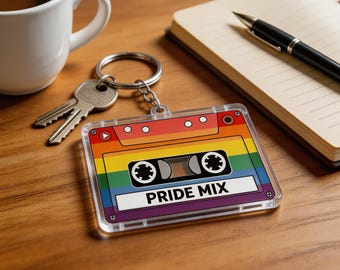 Pride Cassette Keychain: Rainbow Acrylic Retro Accessory
