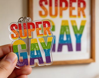 Double-Sided Acrylic Keychain - LGBTQ Pride - Retro Rainbow Distressed - Pride Gift