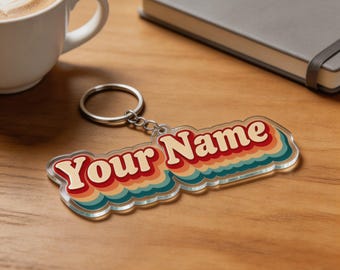 Name Keychain Personalized Retro 70s Gift Photo Keychain Ornament Magnet