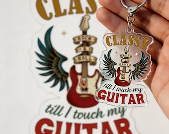 Double-Sided Acrylic Keychain Guitar Lover Retro Rock Musician Gift