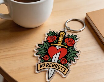 Keychain Acrylic Tattoo Heart Old School Valentine Gift