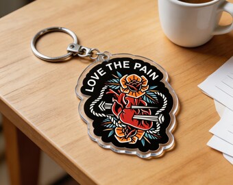 Neo-Traditional Tattoo Heart Acrylic Keychain – Love The Pain Design