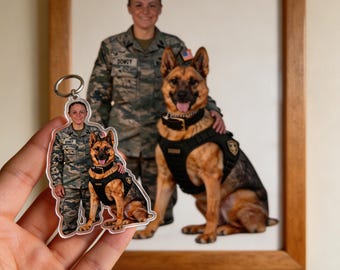 Title: Personalized Photo Military K9 Veteran Gift Photo Keychain Ornament Magnet