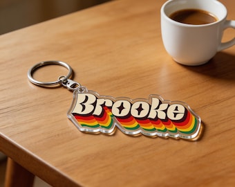 Personalized Name Keychain For Teens & Kids Retro Rainbow Birthday Gift Photo Keychain Ornament Magnet