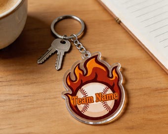 Baseball Keychain Team Sports Flaming Retro Personalized Gift Photo Keychain Ornament Magnet
