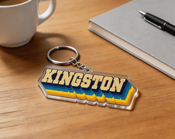 Personalized Name Kingston City Keychain Retro Collegiate Birthday Gift Photo Keychain Ornament Magnet