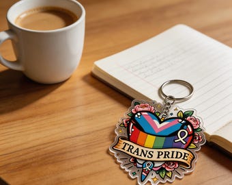 Trans Pride Keychain LGBTQ Accessory Tattoo Floral Coming Out Gift Keychain Ornament Magnet