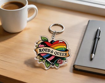 Double-Sided Acrylic Keychain Pride Rainbow Heart Neo-Traditional Pride Gift
