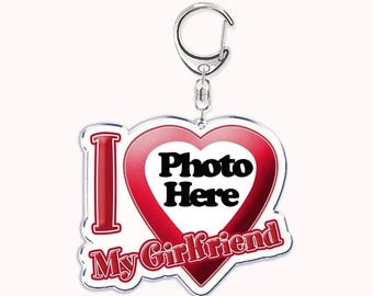 Custom Photo Heart Double-Sided Keychain, Personalized I Love My Girlfriend Keyring, Acrylic Couple Gift