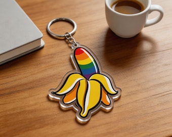 Double-Sided Acrylic Keychain Pride Banana Cartoon Gift