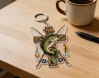 Fishing Photo Keychain Bass Fisherman Rustic Camouflage Fisherman Gift Photo Keychain Ornament Magnet