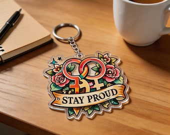 Double-Sided Acrylic Keychain Lesbian Pride Tattoo Floral Gift