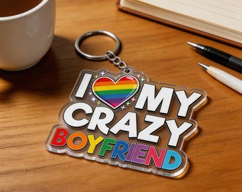 Custom Rainbow Heart Keychain for Boyfriend – Pride Acrylic Accessory