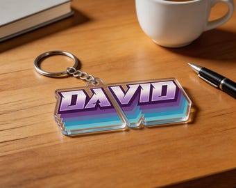 Custom Name Keychain Retro Synthwave 80s Vaporwave Birthday Gift Photo Keychain Ornament Magnet