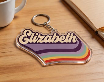 Personalized Name Retro Rainbow Vintage Script Birthday Gift Photo Keychain Ornament Magnet