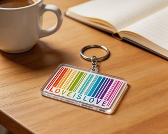Double-Sided Acrylic Keychain Pride Rainbow Barcode Love Is Love Gift