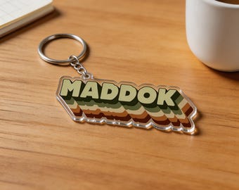 Double-Sided Acrylic Keychain - Personalized Name Retro - Layered Wave Style - Birthday Gift