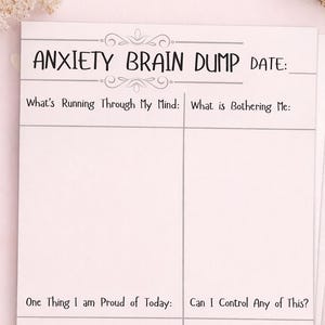 May include: A 3-page anxiety journal set with prompts for self-reflection. The journal includes sections for writing about thoughts, worries, and things to be proud of. The text "Instant Digital Download" is also visible.