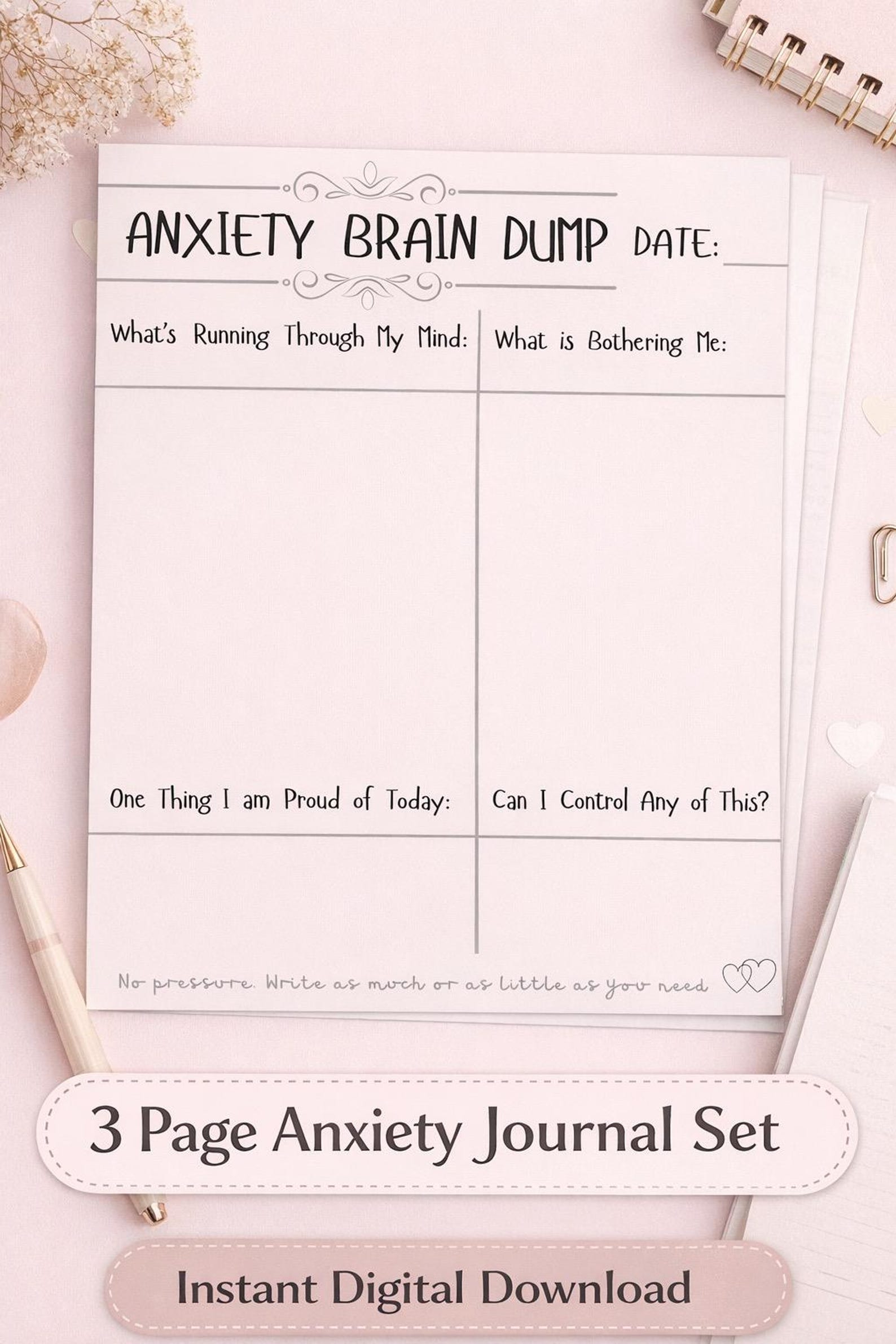 Anxiety Relief Journal | Brain Dump, Prompts, Mental Health (digital Download) - Etsy