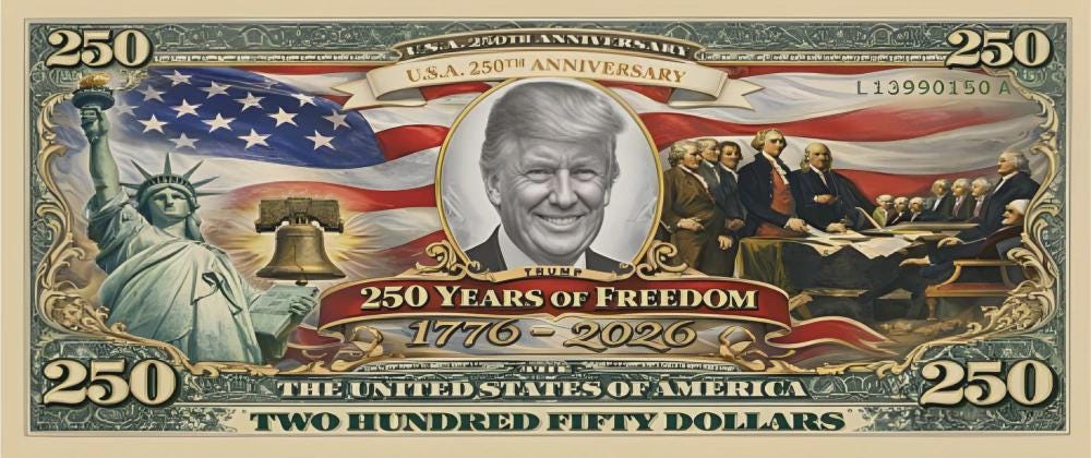 25 Pack Donald Trump USA 250th Anniversary Dollar Bill American Freedom ...