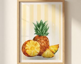 Pineapple Wall Art | Tropical Fruit Print | Watercolour Kitchen Decor | Digital Download | Neutral Coastal Wall Art | Summer Fruit Poster