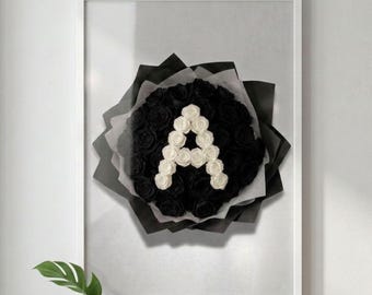 Personalised Gift Idea, Black Rose Wall Art, Custom Letter Poster, Elegant Room Decor, Gift For Her, Bedroom Wall Decor, Gift For Him