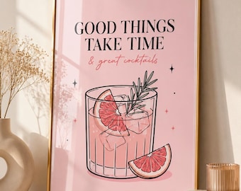 Pink Cocktail Wall Print | Girls Bar Decor | Martini Poster | Feminine Kitchen Wall Art | Pink Drink Printable | Fun Girly Apartment Decor
