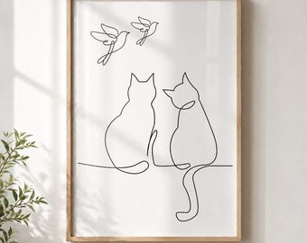 Minimalist Cat Line Art Print | Black and White Cat Poster | Modern Bedroom Decor | Scandinavian Printable Poster | Neutral Home Decor