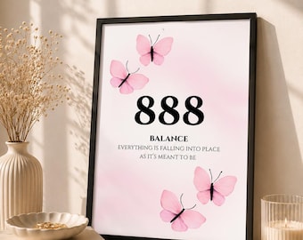 888 Angel Number Wall Art | Pink Butterfly Printable| Spiritual Manifestation Decor| Law of Attraction|Angel Numbers Poster|Digital Download