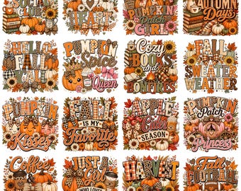 Fall PNG Bundle, Autumn Sublimation Designs, Pumpkin Spice Quotes PNG, Cozy Autumn Days, Fall Shirt Design Bundle, Instant Download