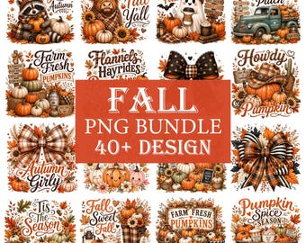 Fall PNG Bundle 40+ Designs, Pumpkin Season Sublimation Bundle, Autumn Coquette Bow PNG, Farm Fresh Pumpkin Shirt Design, Fall Harvest