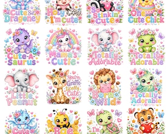 Cute Baby Animal PNG Bundle Kawaii Nursery Animal Png Baby Onesie PNG Toddler Shirt Design Sublimation PNG Baby Shower Gift Commercial Use