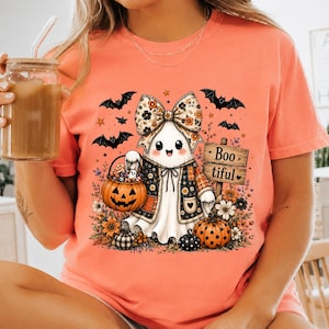 Halloween Ghost PNG Bundle, Cute Fall Pumpkin Sublimation, Coquette Ghost Shirt Design Autumn Watercolor PNG, Spooky Season Digital Download image 4
