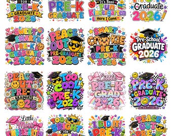 Pre-K Graduate 2026 PNG Bundle, So Long Pre-K png, Graduation png, Preschool Grad png, Last Day Of School Png, Kids School Grad Sublimation